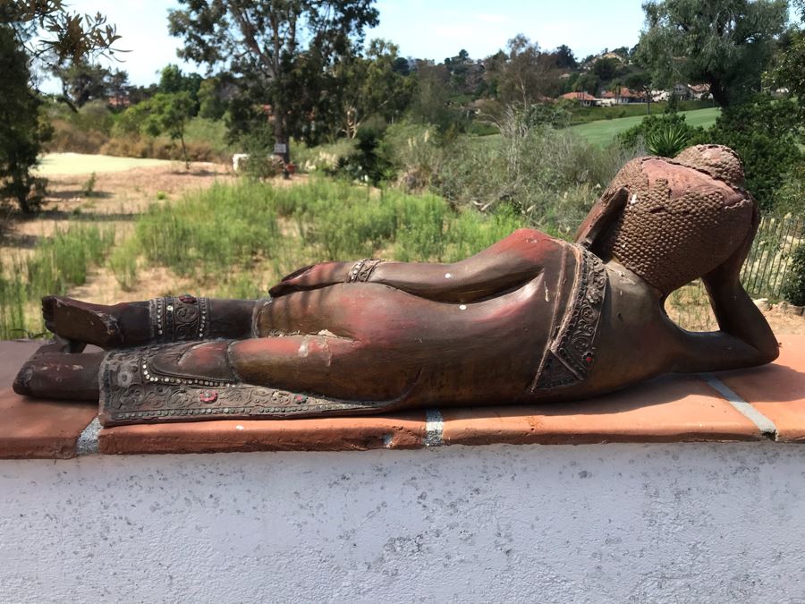 Vintage Carved Wooden Gilded Buddha Sculpture Statute Lying Stance 32W X 12D X 9H [Photo 12]