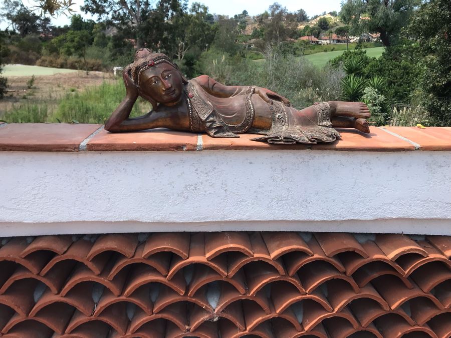 Vintage Carved Wooden Gilded Buddha Sculpture Statute Lying Stance 32W X 12D X 9H [Photo 18]