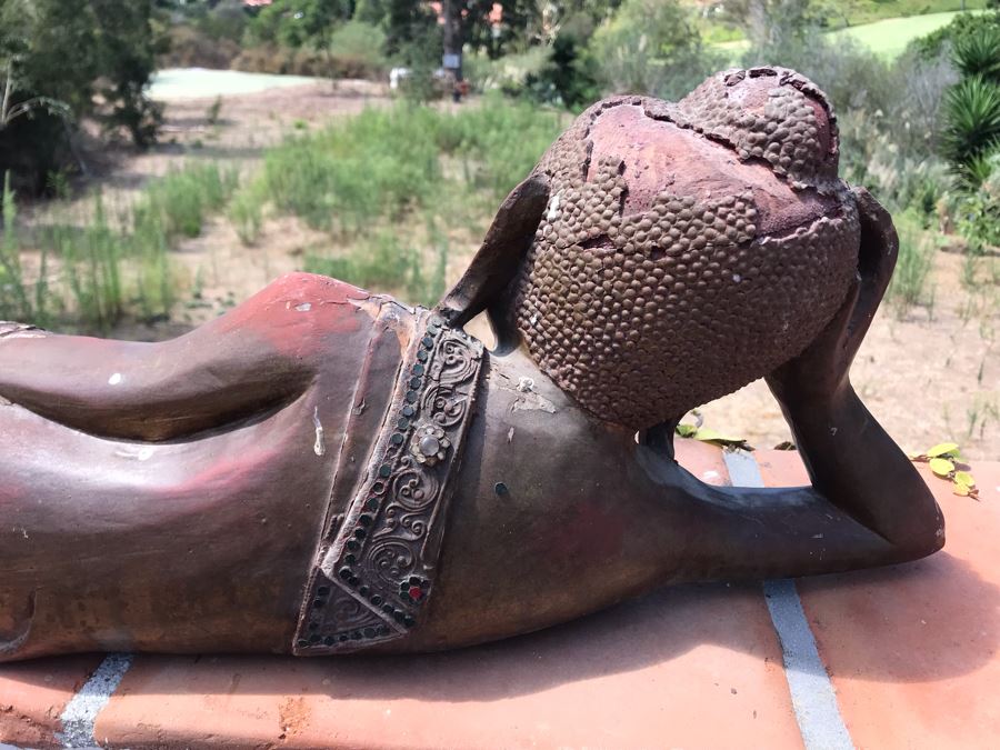 Vintage Carved Wooden Gilded Buddha Sculpture Statute Lying Stance 32W X 12D X 9H [Photo 16]