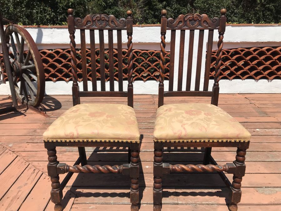 Pair Of Antique Barley Twist Wooden Chairs [Photo 1]
