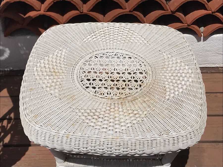 Vintage White Wicker Armchair With Wicker Side Table [Photo 5]