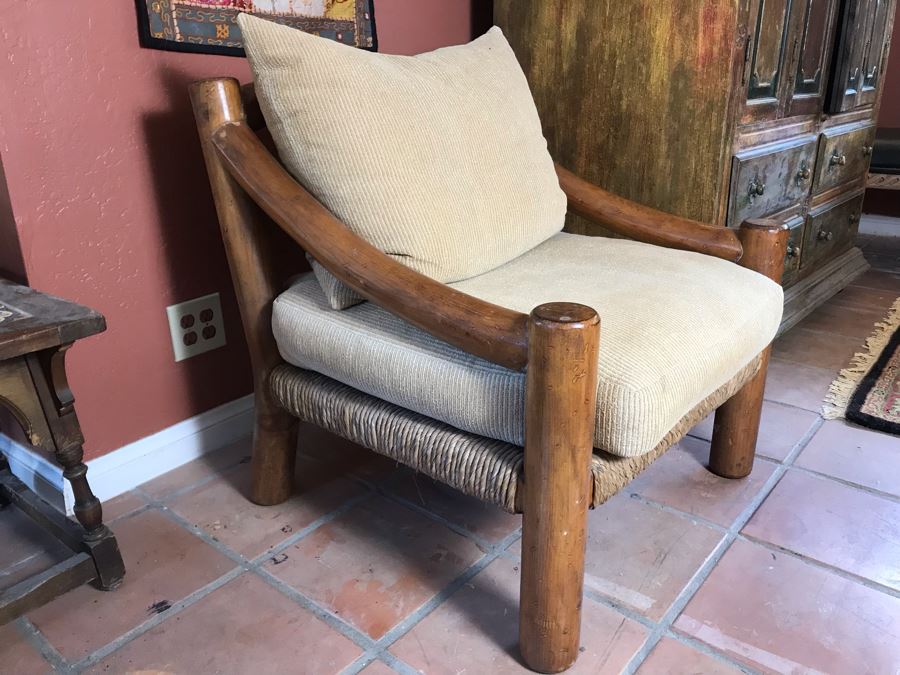 Oversized Ranch House Rush Seat Wooden Armchair [Photo 4]
