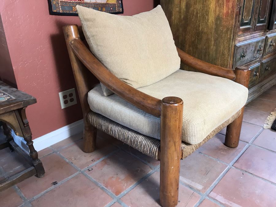 Oversized Ranch House Rush Seat Wooden Armchair [Photo 3]
