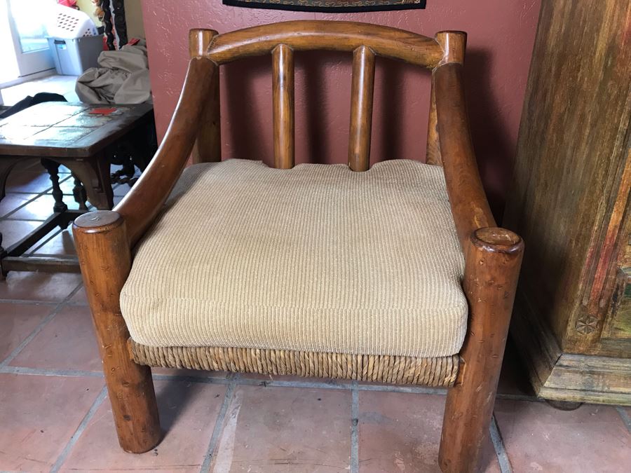 Oversized Ranch House Rush Seat Wooden Armchair [Photo 2]