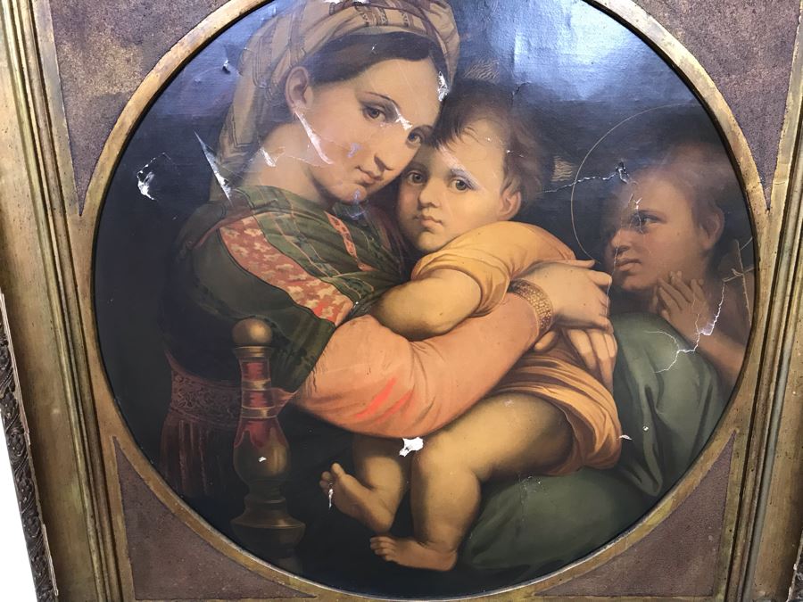 Vintage Damaged Print In Antique Wooden Frame 35 X 35 - See Photos [Photo 11]