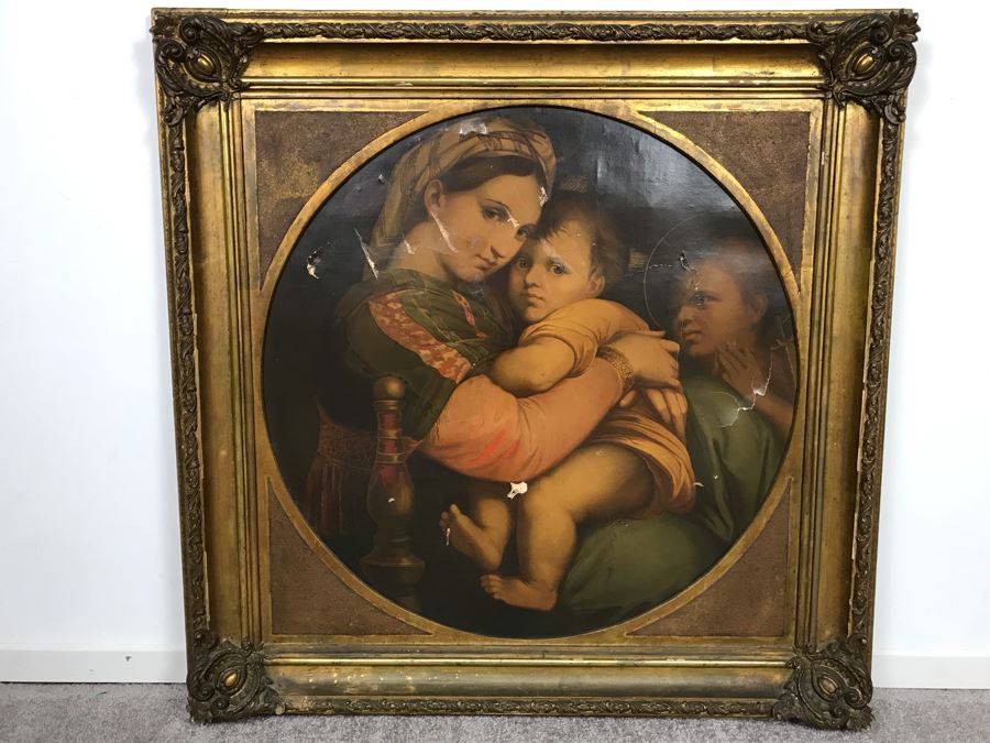 Vintage Damaged Print In Antique Wooden Frame 35 X 35 - See Photos [Photo 6]