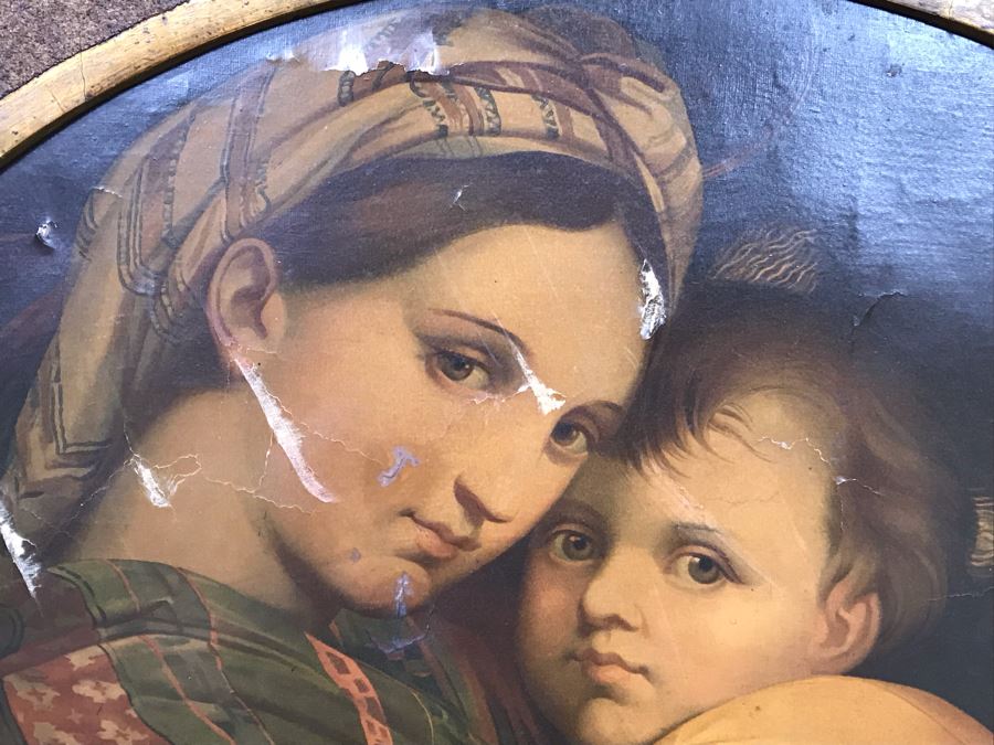 Vintage Damaged Print In Antique Wooden Frame 35 X 35 - See Photos [Photo 9]