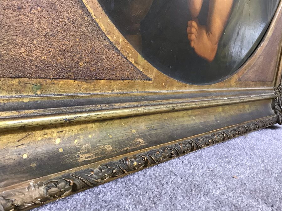 Vintage Damaged Print In Antique Wooden Frame 35 X 35 - See Photos [Photo 20]