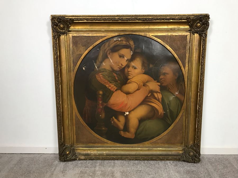 Vintage Damaged Print In Antique Wooden Frame 35 X 35 - See Photos [Photo 5]