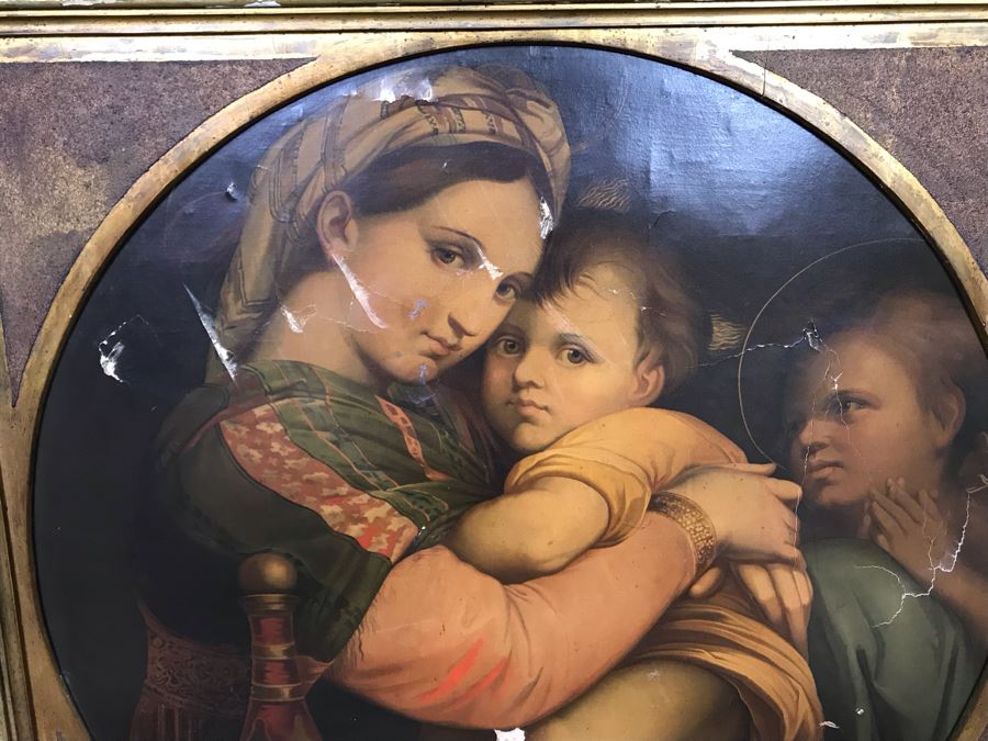 Vintage Damaged Print In Antique Wooden Frame 35 X 35 - See Photos [Photo 7]