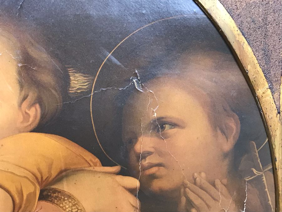 Vintage Damaged Print In Antique Wooden Frame 35 X 35 - See Photos [Photo 8]