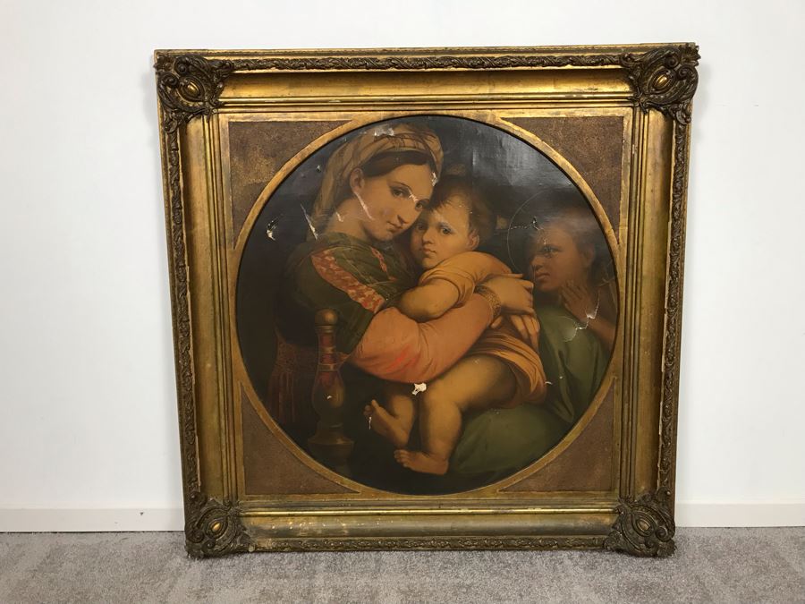 Vintage Damaged Print In Antique Wooden Frame 35 X 35 - See Photos [Photo 4]