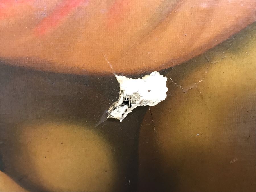 Vintage Damaged Print In Antique Wooden Frame 35 X 35 - See Photos [Photo 12]