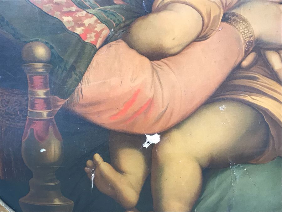 Vintage Damaged Print In Antique Wooden Frame 35 X 35 - See Photos [Photo 10]