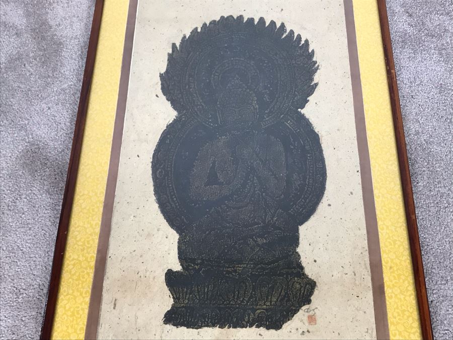 Signed Asian Buddha Artwork In Nice Frame 20W X 32H [Photo 15]