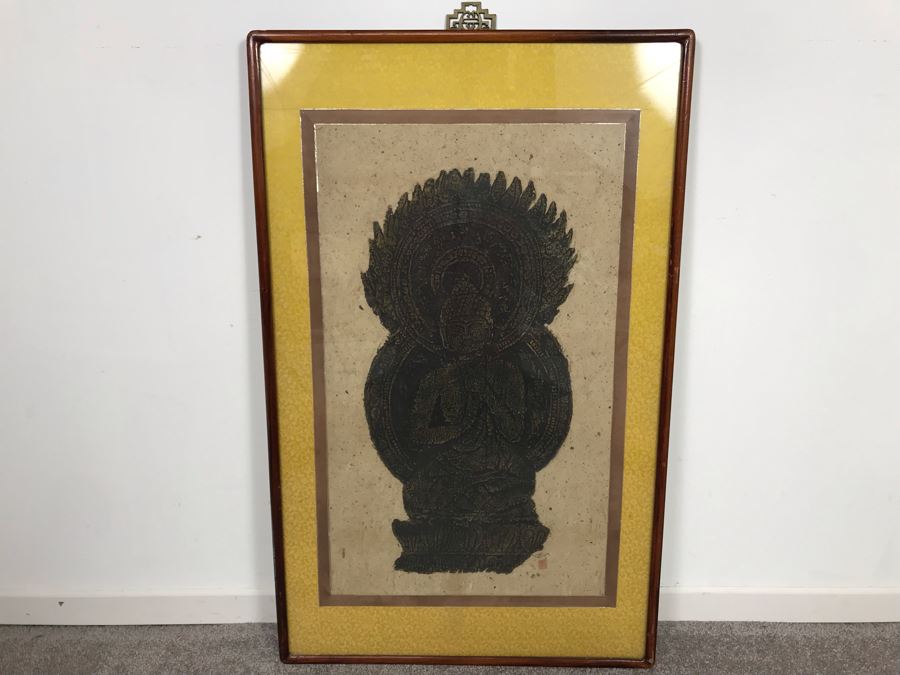 Signed Asian Buddha Artwork In Nice Frame 20W X 32H [Photo 3]
