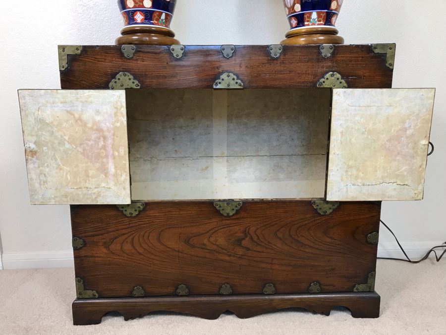 Stunning Antique Korean Cabinet With Brass Hardware 32.5W X 14D X 29H [Photo 12]
