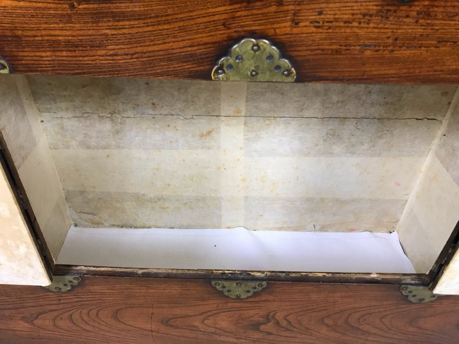 Stunning Antique Korean Cabinet With Brass Hardware 32.5W X 14D X 29H [Photo 13]