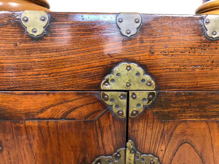 Stunning Antique Korean Cabinet With Brass Hardware 32.5W X 14D X 29H [Photo 9]