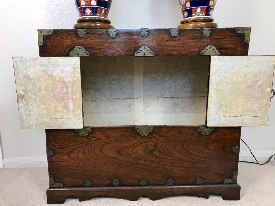 Stunning Antique Korean Cabinet With Brass Hardware 32.5W X 14D X 29H [Photo 11]