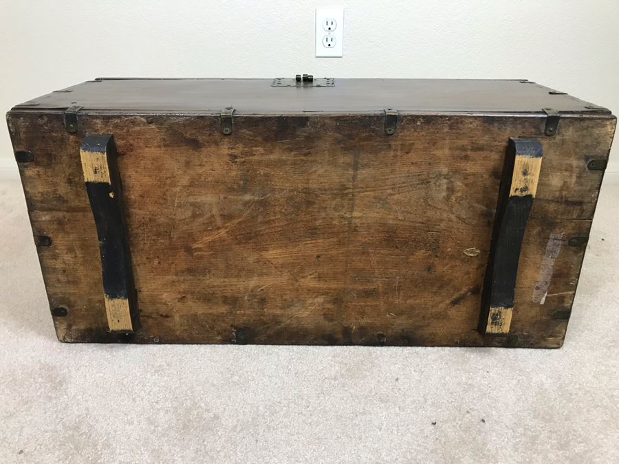 JUST ADDED - Antique Asian Chest With Brass Hardware 28W X 13D X 12H [Photo 16]