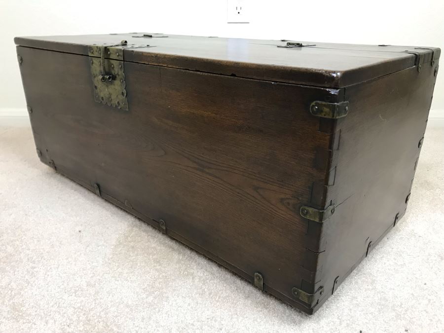 JUST ADDED - Antique Asian Chest With Brass Hardware 28W X 13D X 12H [Photo 12]