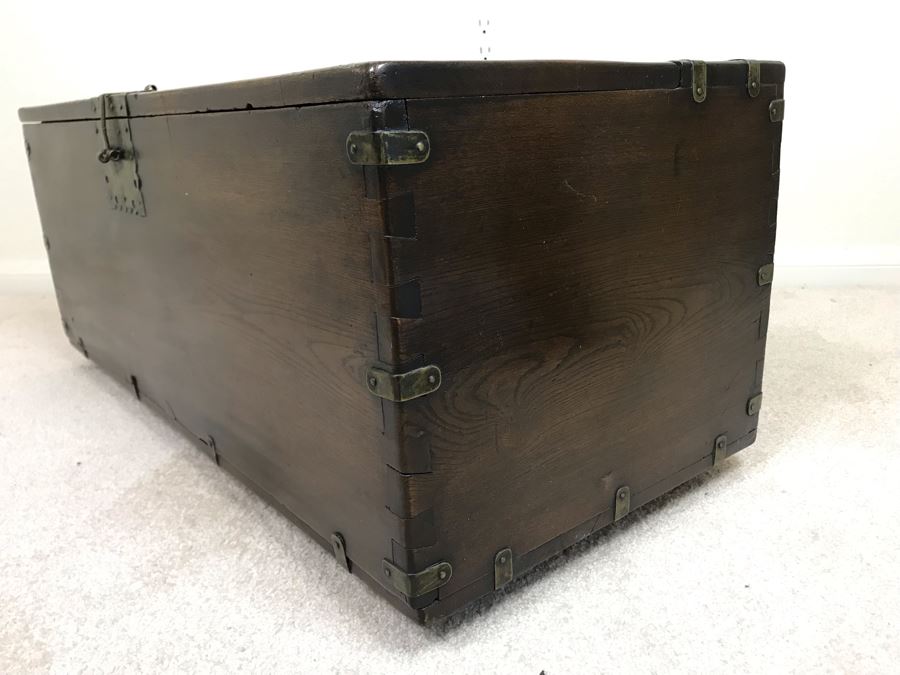 JUST ADDED - Antique Asian Chest With Brass Hardware 28W X 13D X 12H [Photo 13]