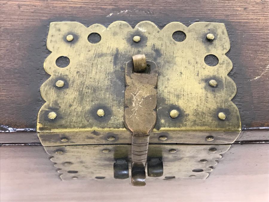 JUST ADDED - Antique Asian Chest With Brass Hardware 28W X 13D X 12H [Photo 8]