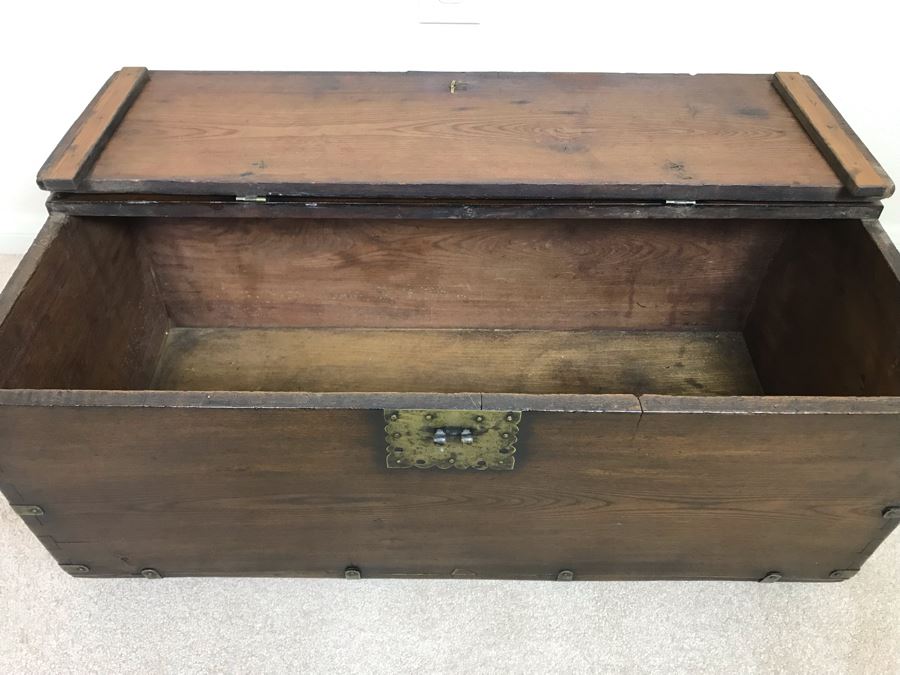 JUST ADDED - Antique Asian Chest With Brass Hardware 28W X 13D X 12H [Photo 11]