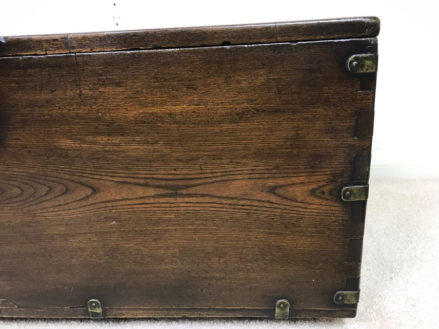 JUST ADDED - Antique Asian Chest With Brass Hardware 28W X 13D X 12H [Photo 7]