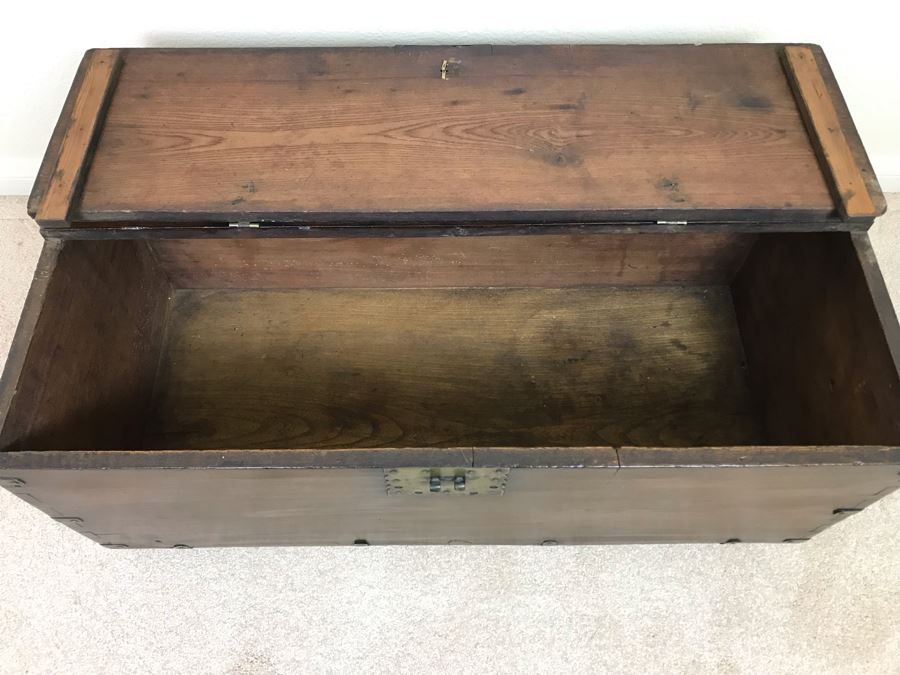 JUST ADDED - Antique Asian Chest With Brass Hardware 28W X 13D X 12H [Photo 10]