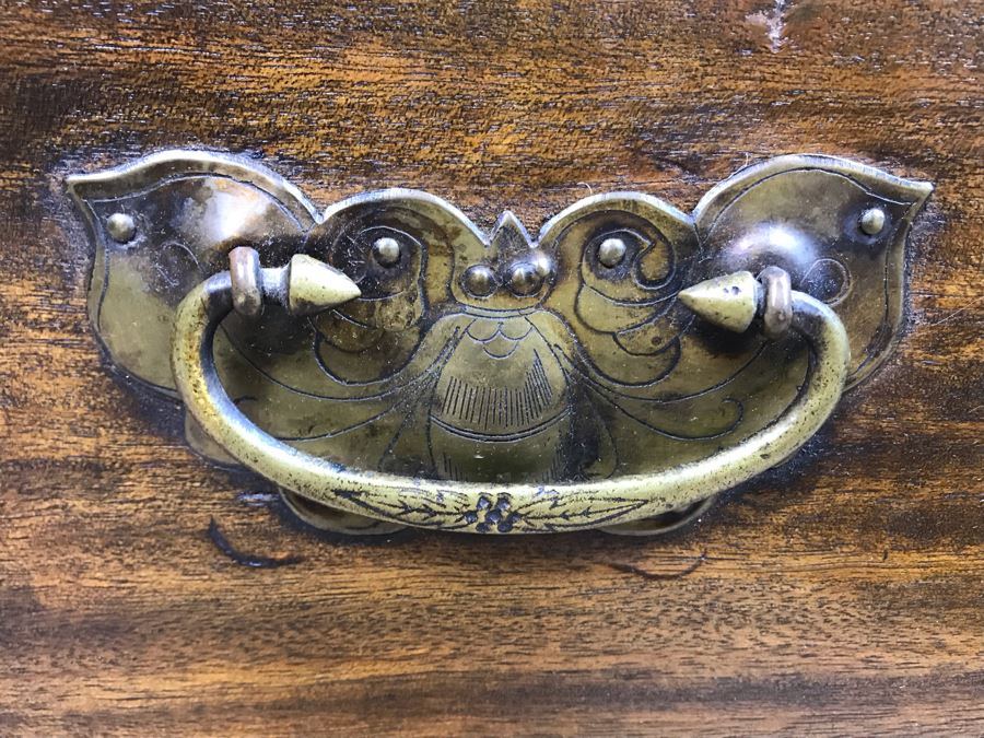 Antique Asian Wooden Chest With Chased Brass Hardware