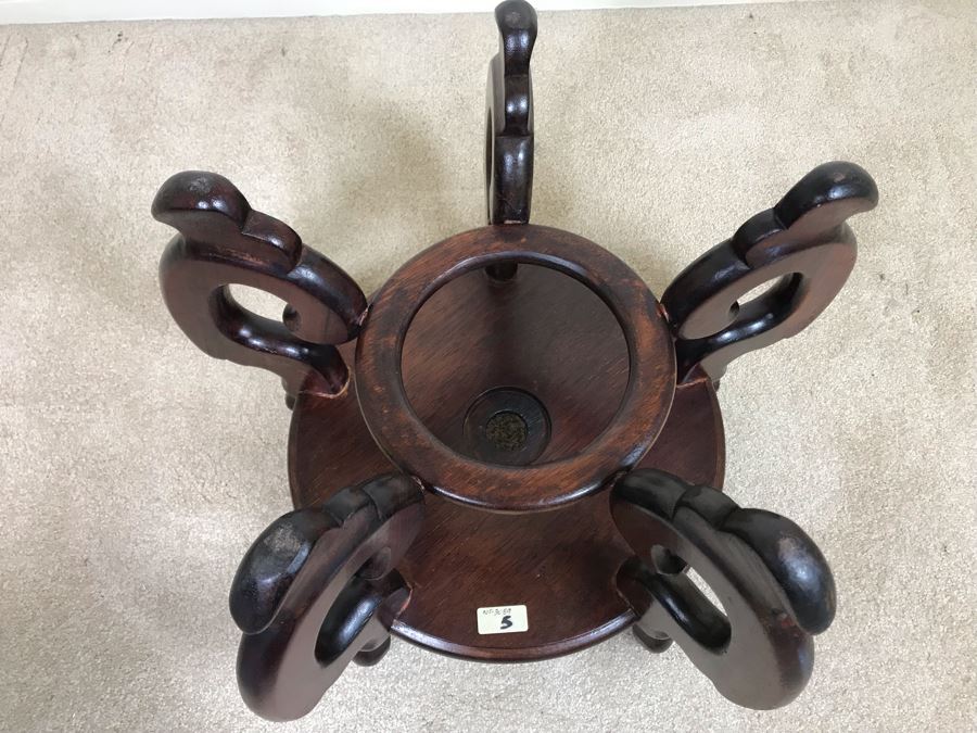 Large Blue And White Vintage Chinese Porcelain Pot With Wooden Stand - Pot 16W X 12H - Stand 12H [Photo 20]