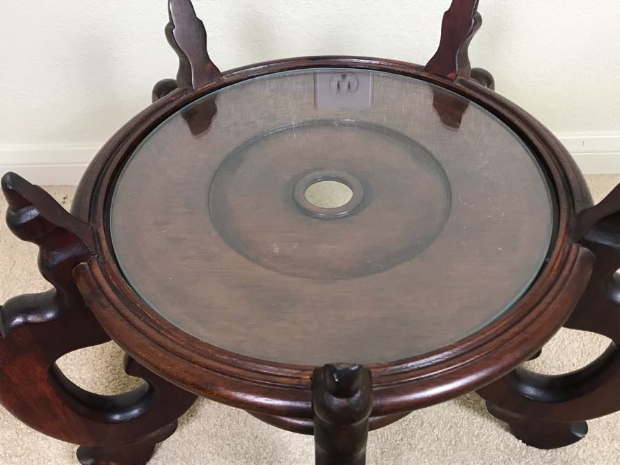 Large Blue And White Vintage Chinese Porcelain Pot With Wooden Stand - Pot 16W X 12H - Stand 12H [Photo 17]
