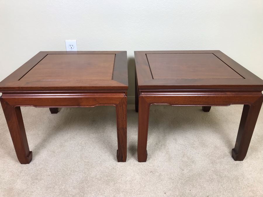 Pair Of Chinese Hong Kong Wooden Side Tables 20W X 16H [Photo 8]