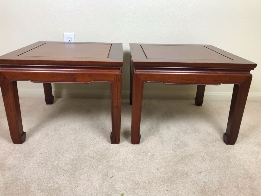 Pair Of Chinese Hong Kong Wooden Side Tables 20W X 16H [Photo 6]
