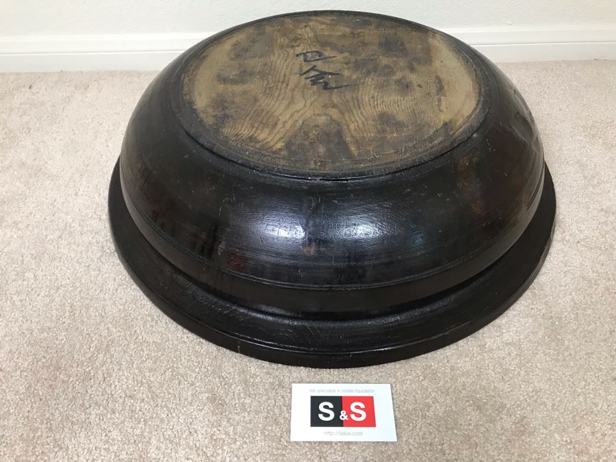 Antique Large Signed Asian Wooden Bowl 22.5W X 6H [Photo 11]
