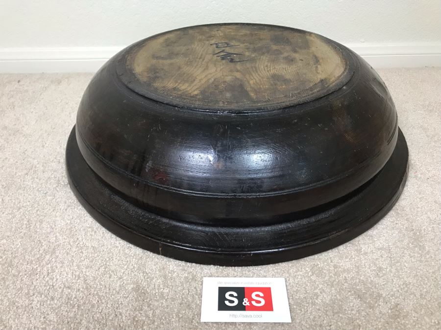 Antique Large Signed Asian Wooden Bowl 22.5W X 6H [Photo 12]