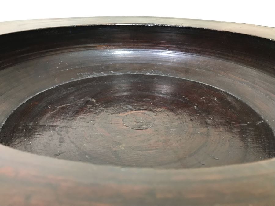 Antique Large Signed Asian Wooden Bowl 22.5W X 6H [Photo 9]