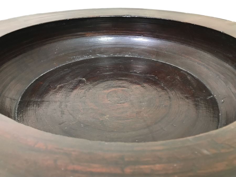 Antique Large Signed Asian Wooden Bowl 22.5W X 6H [Photo 7]