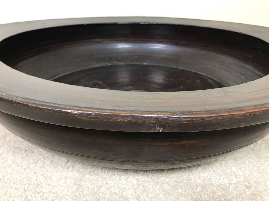 Antique Large Signed Asian Wooden Bowl 22.5W X 6H [Photo 8]