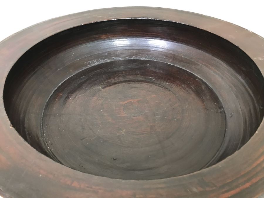 Antique Large Signed Asian Wooden Bowl 22.5W X 6H [Photo 6]
