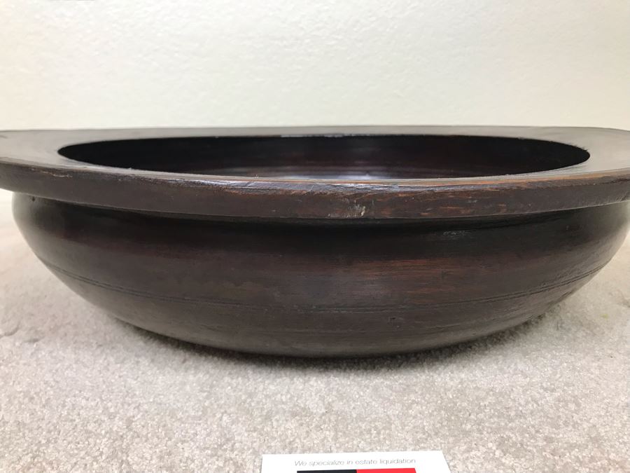 Antique Large Signed Asian Wooden Bowl 22.5W X 6H [Photo 10]