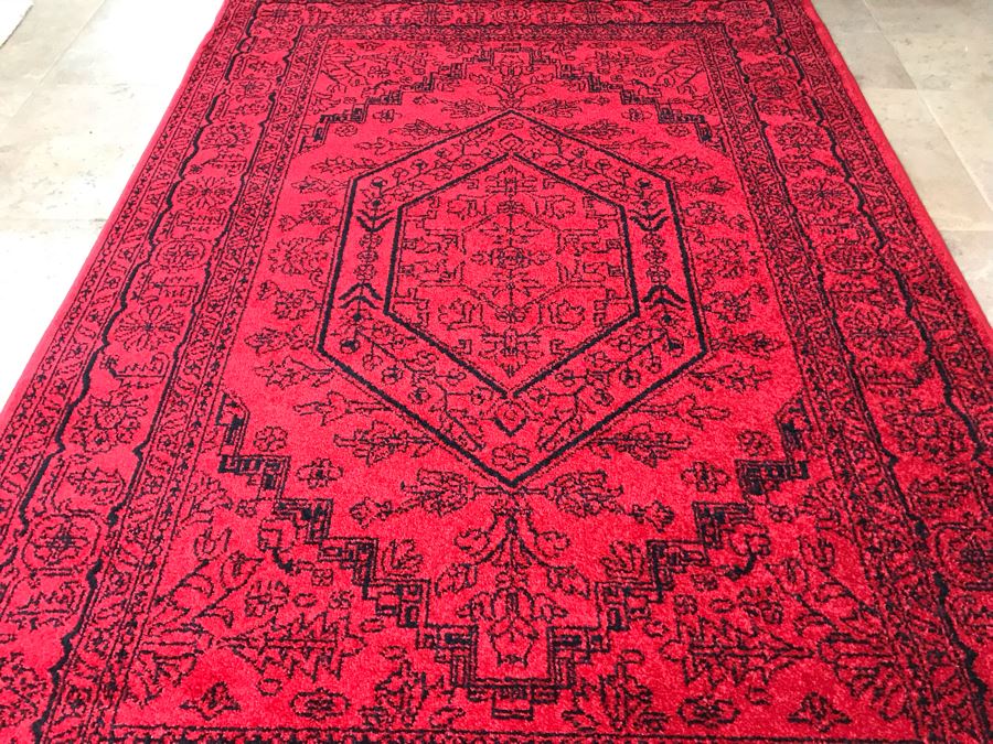 Brilliant Red And Black Synthetic Area Rug By Safavieh Adirondack 5'1' X 7'6' From Turkey [Photo 4]