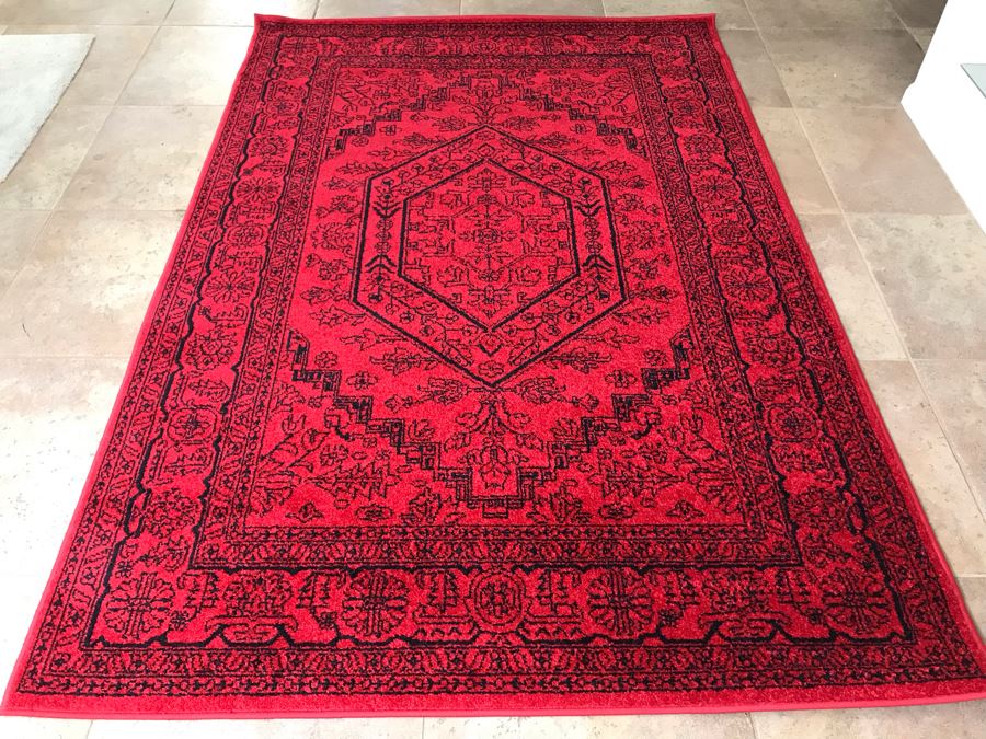 Brilliant Red And Black Synthetic Area Rug By Safavieh Adirondack 5'1' X 7'6' From Turkey [Photo 2]