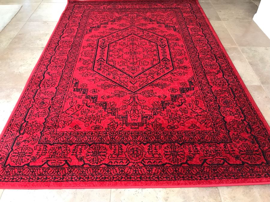 Brilliant Red And Black Synthetic Area Rug By Safavieh Adirondack 5'1' X 7'6' From Turkey [Photo 3]