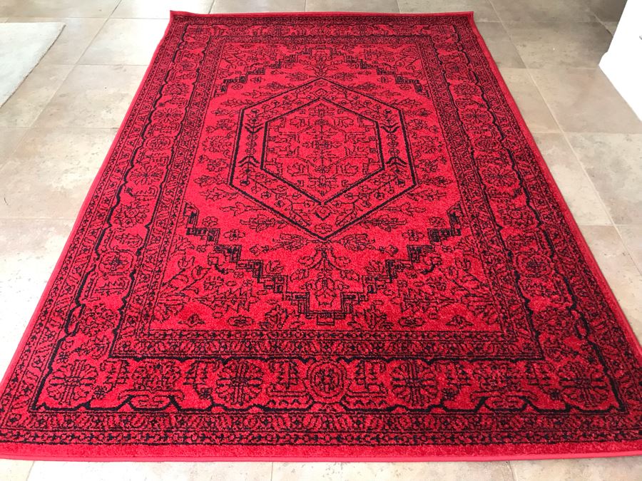 Brilliant Red And Black Synthetic Area Rug By Safavieh Adirondack 5'1' X 7'6' From Turkey [Photo 1]