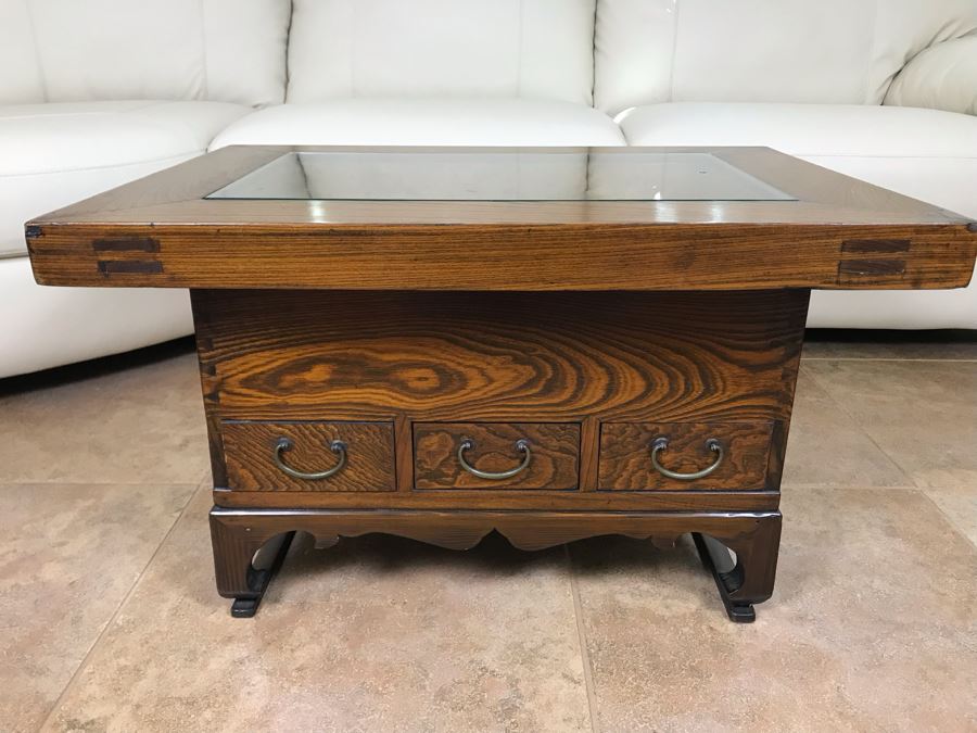 Antique Japanese Wooden Hibachi Coffee Side Table With Drawers [Photo 1]