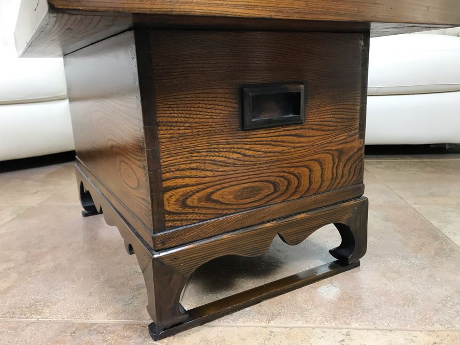 Antique Japanese Wooden Hibachi Coffee Side Table With Drawers [Photo 21]