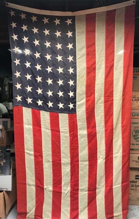 Large Vintage 48 Star Sewn United States American Linen Flag 9'6'W X 4'6'H